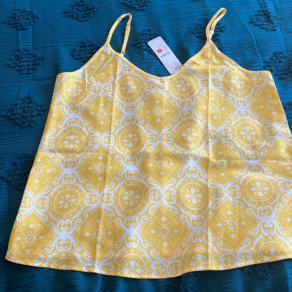 Yellow paisley print tank top